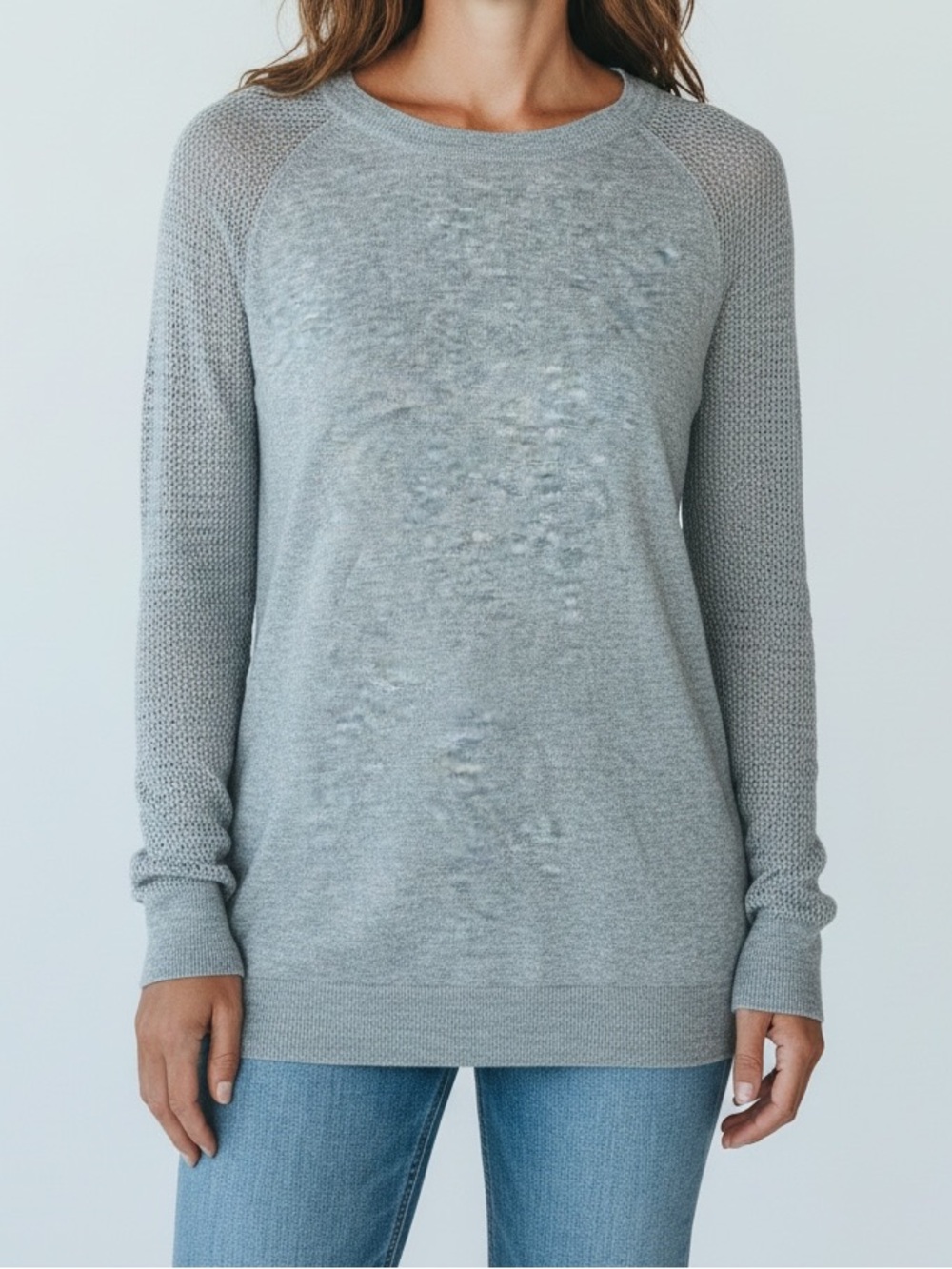 J.Crew Women Merino Wool Blend Mesh Raglan Sleeve Crewneck Sweater XS Minimalist
